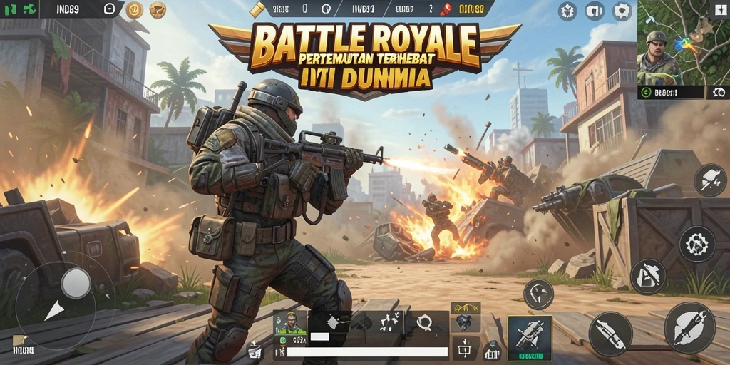 Tampilan gameplay seru dari pertempuran Battle Royale di IND89.