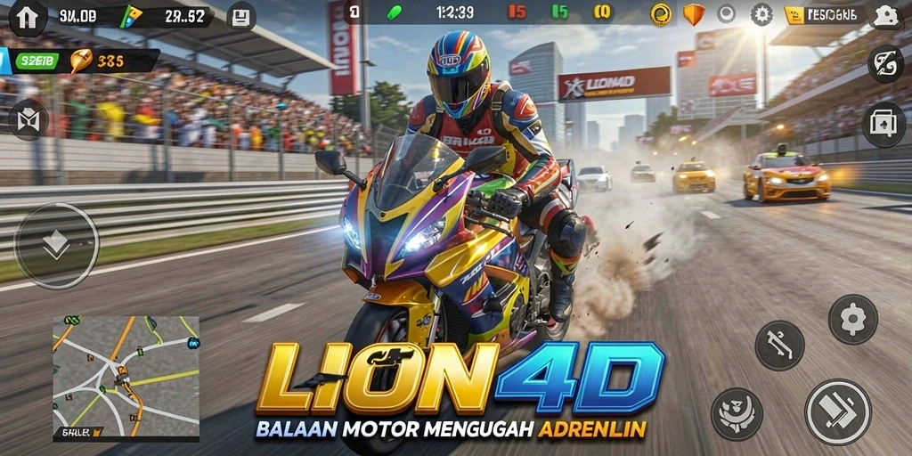 Gameplay LION4D menampilkan aksi balapan motor yang mendebarkan.