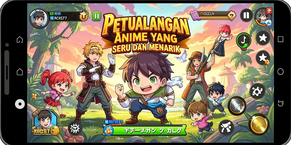 Tampilan gameplay RICIS77 yang memperlihatkan karakter Anime beraksi.