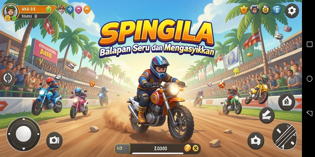 Tangkapan layar menunjukkan gameplay SPINGILA yang mendebarkan di trek balap.