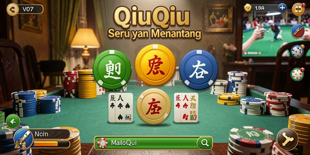 Screenshot utama V07 menampilkan aksi gameplay QiuQiu yang seru.