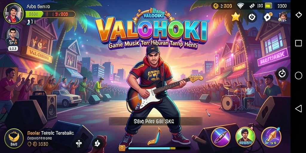 Screenshot VALOHOKI menunjukkan pengalaman bermain musik yang energik.